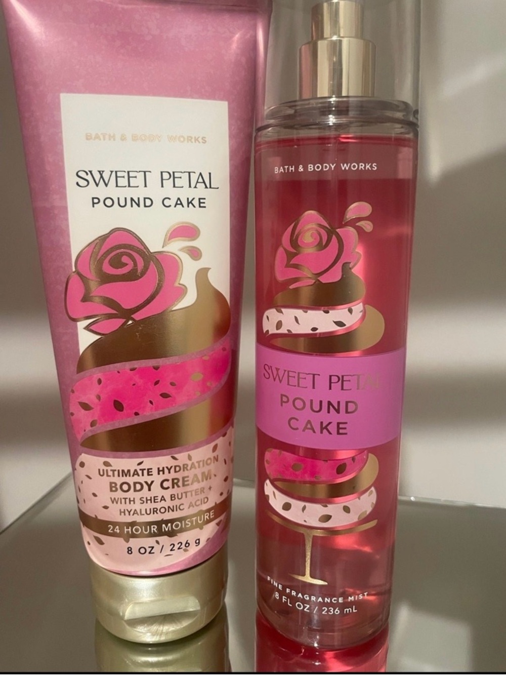 Bath & Body Works Sweet Petal Pound Cake Body Cream & Fragrance Mist - Pink